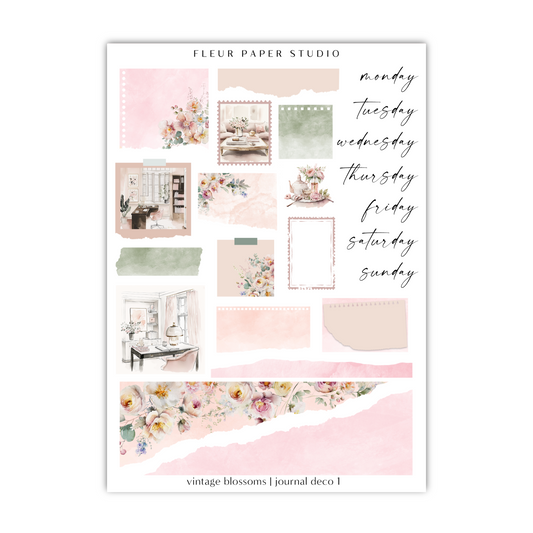 a sticker sheet with pink and green flowers