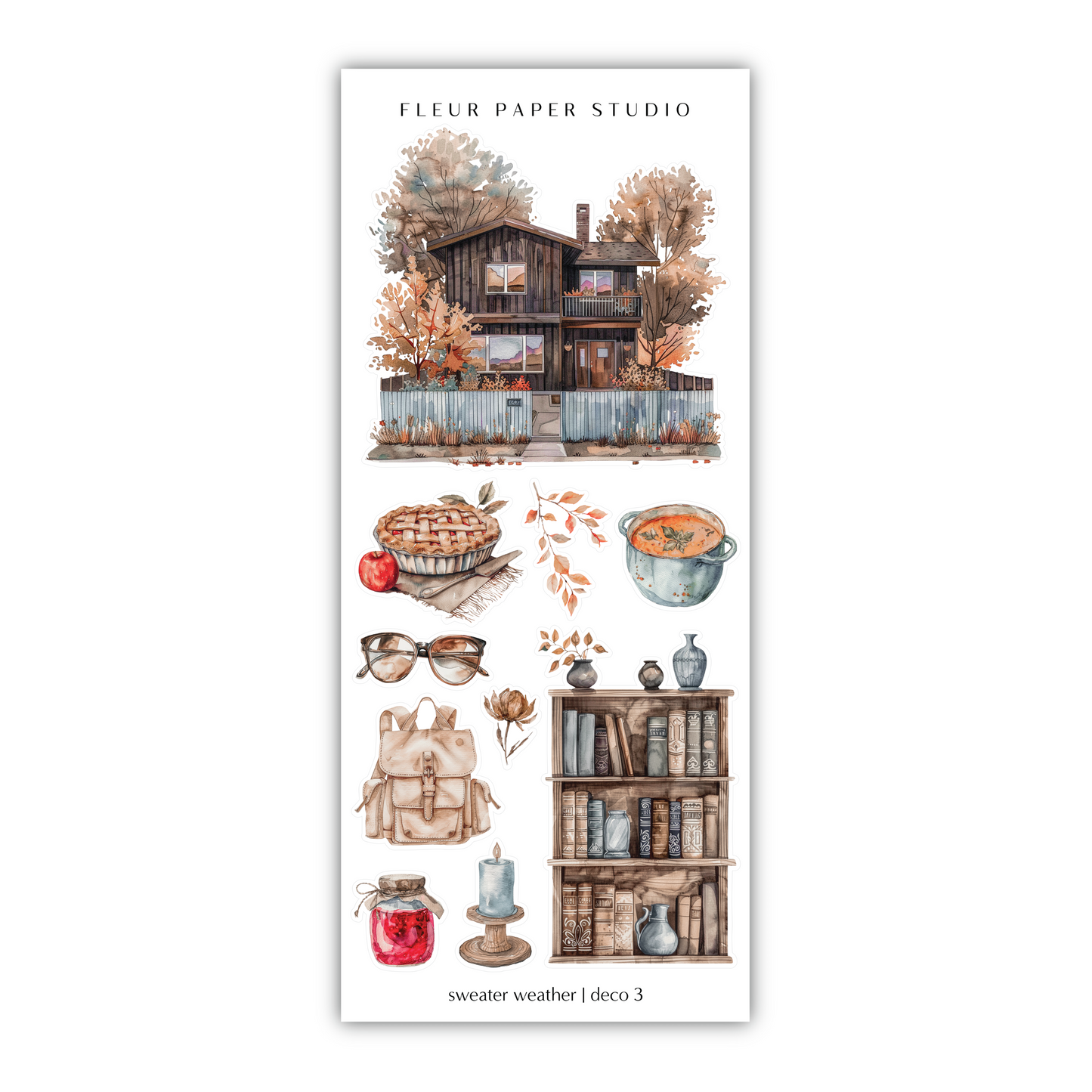 a sticker sheet with a house and other items