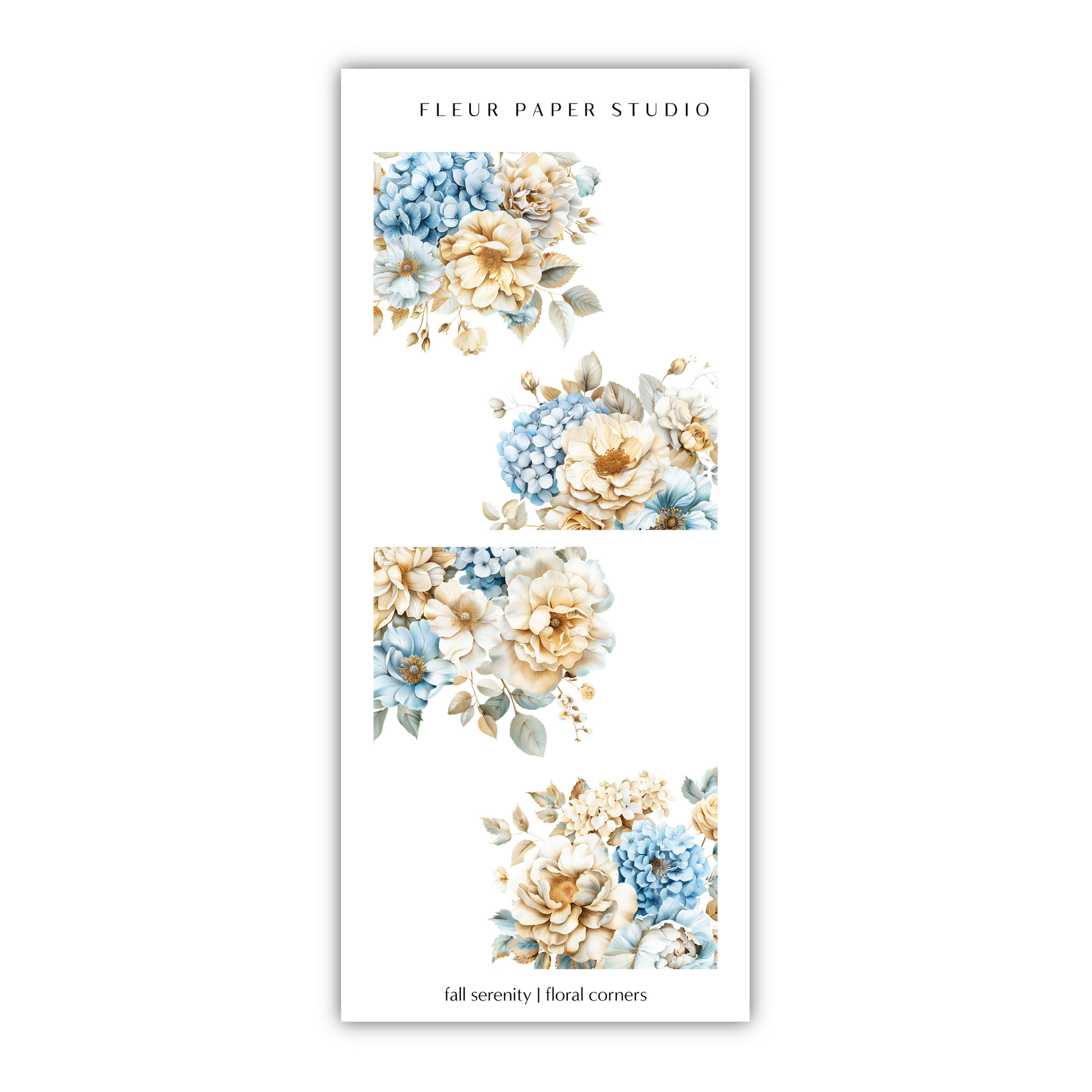 a white and blue flower sticker on a white background