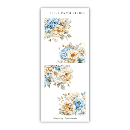 a white and blue flower sticker on a white background