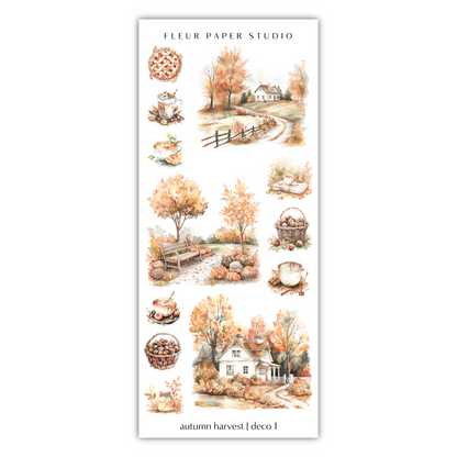 a sticker of autumn scenes on a white background