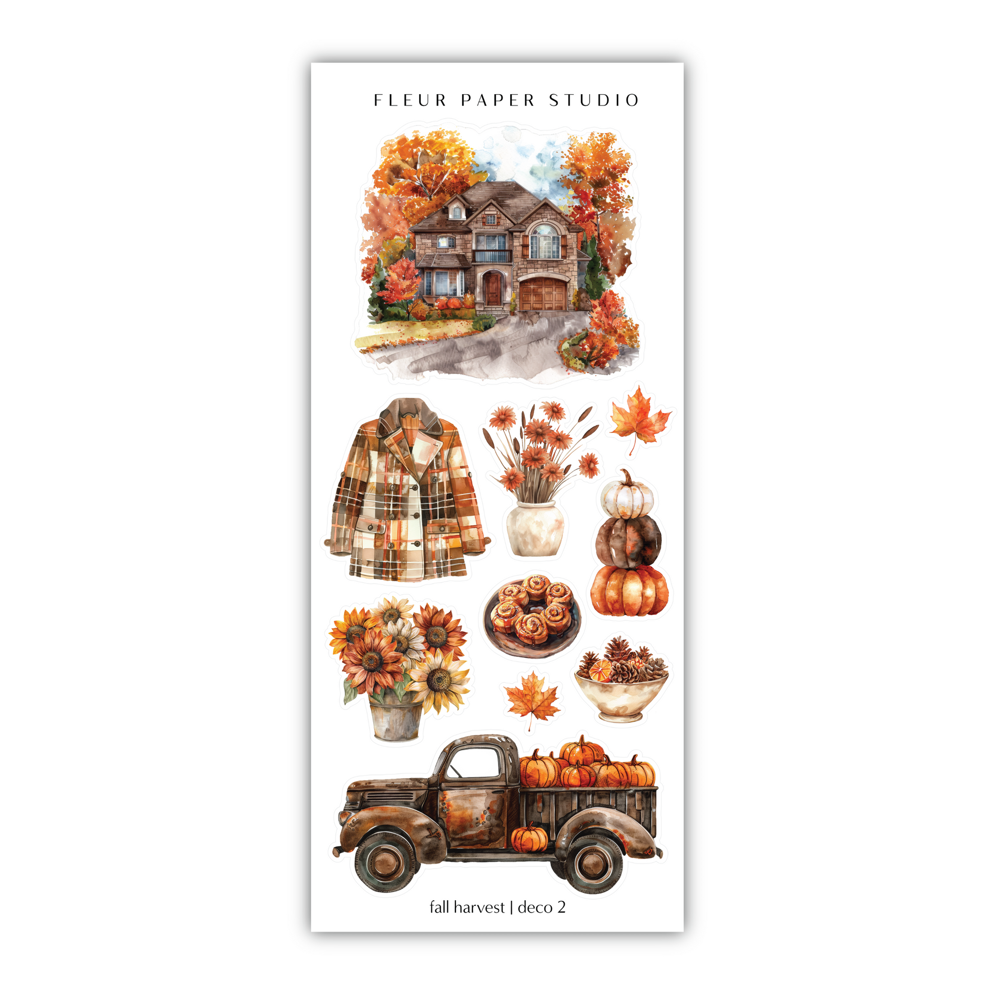 a sticker of a truck with fall decorations