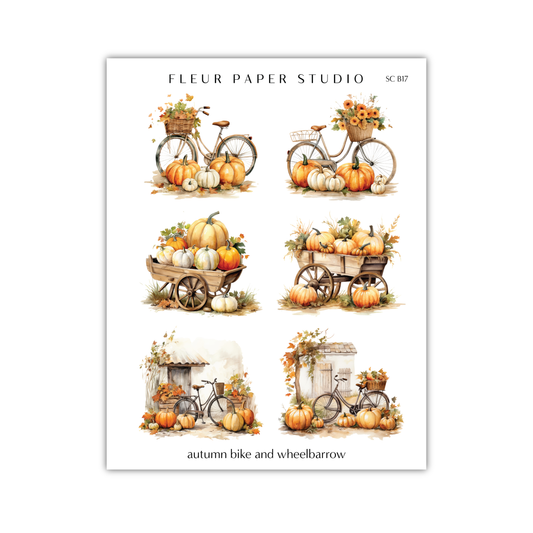 a sheet of paper with pumpkins and a wagon