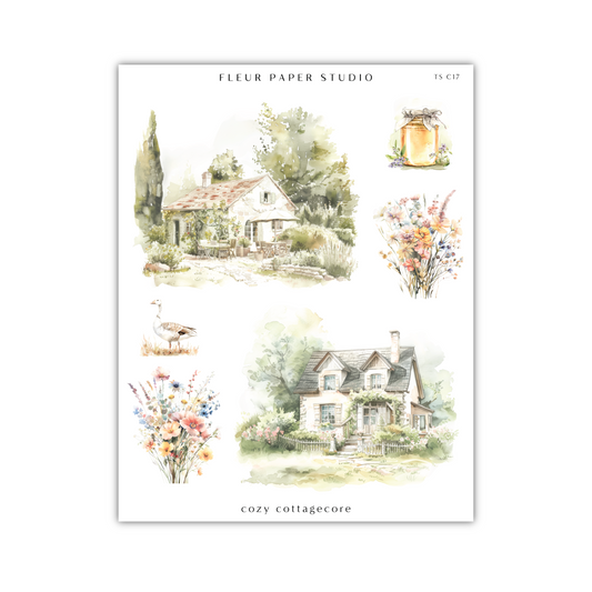 a watercolor painting of a house and flowers