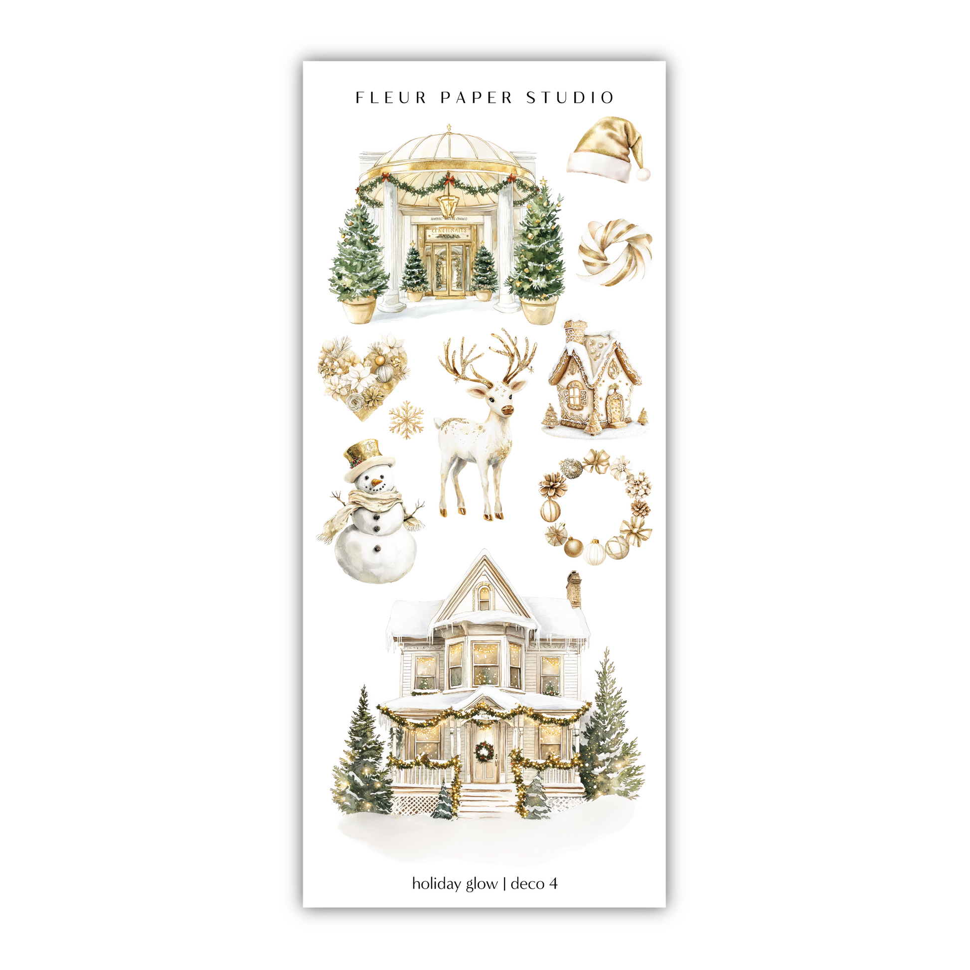 a sticker sheet with a house and christmas decorations