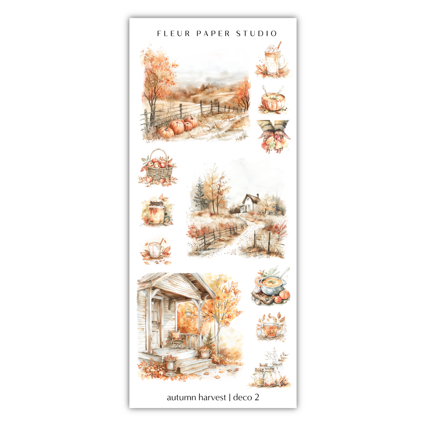 a sticker of autumn scenes on a white background