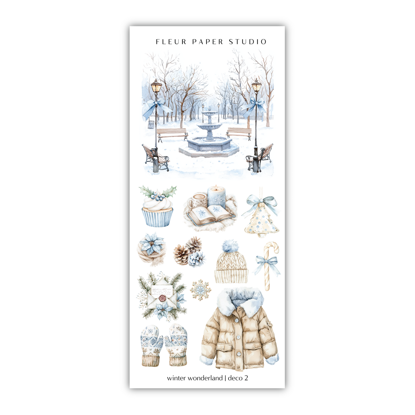 a sticker sheet with a winter scene