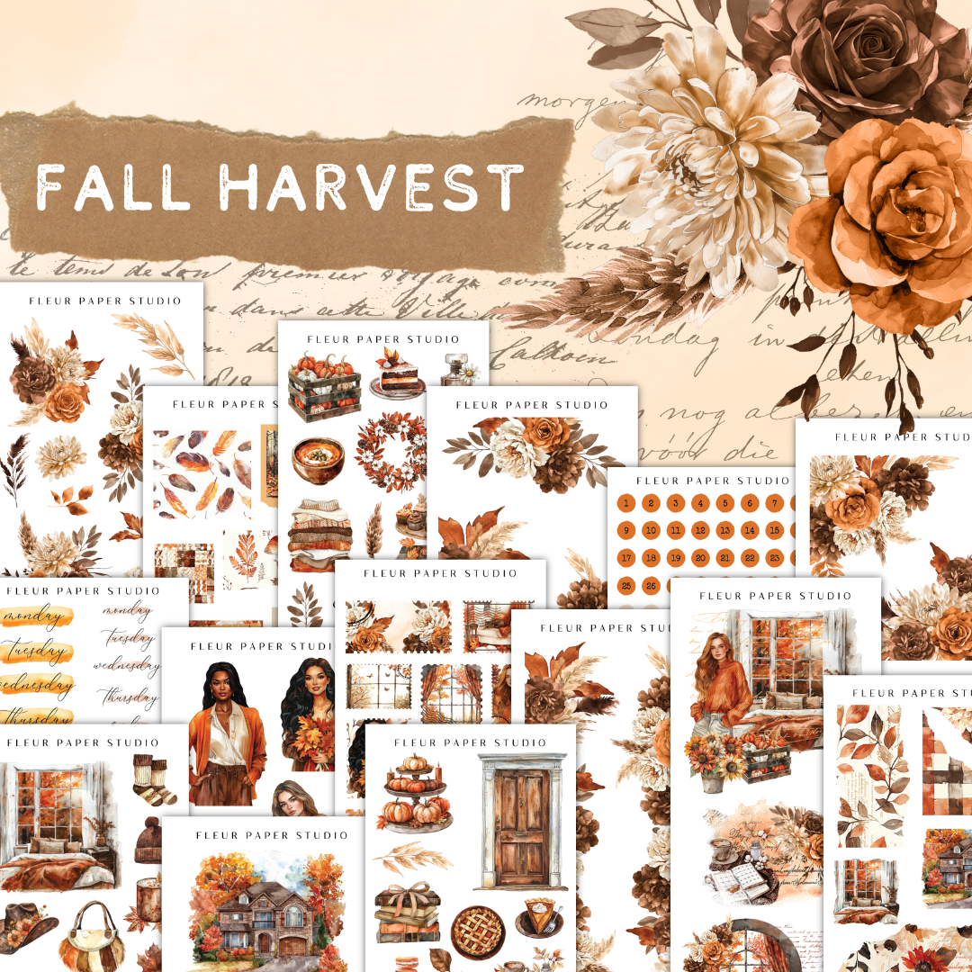 a collage of fall harvest stickers