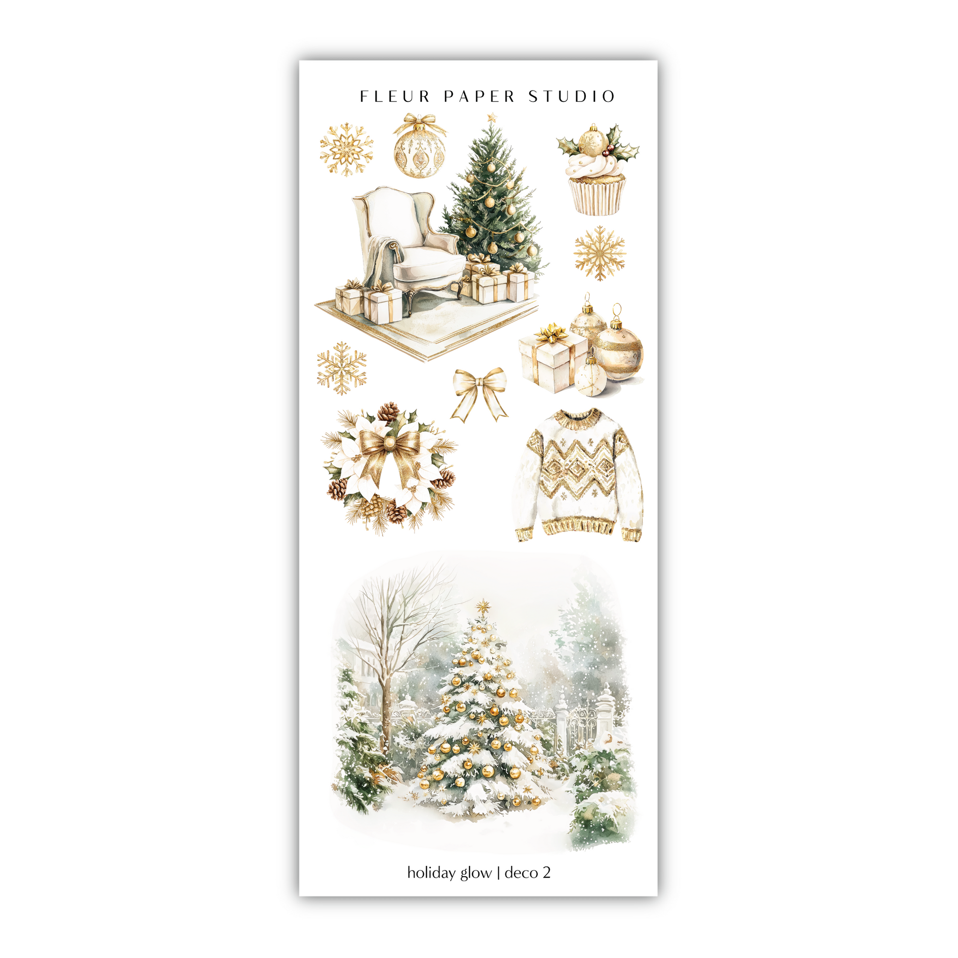 a sticker sheet with christmas decorations and a tree