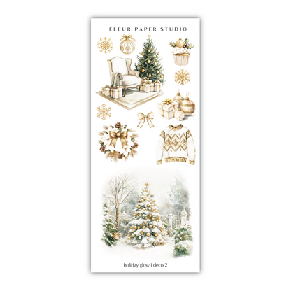 a sticker sheet with christmas decorations and a tree