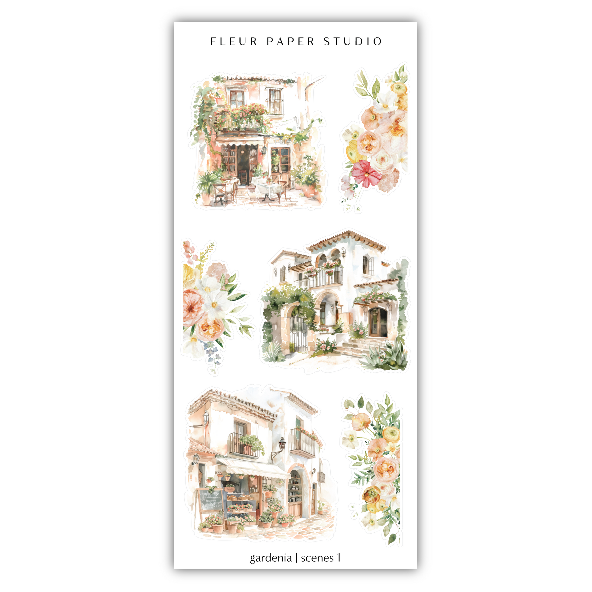 a sticker of a house with flowers on it