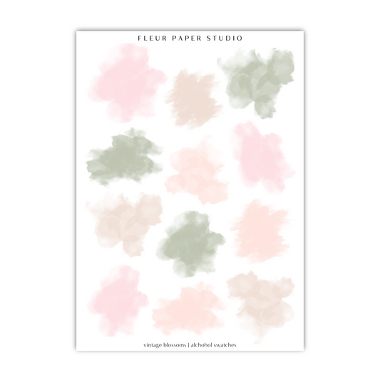 a white poster with pink and green watercolors on it