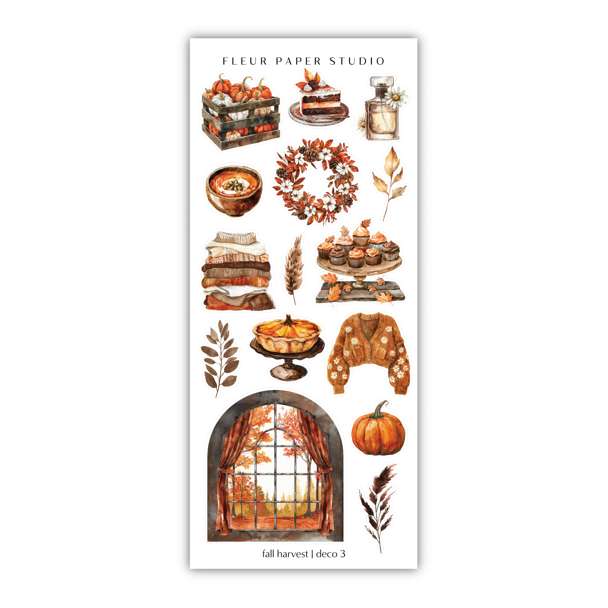 a sticker sheet with a window and fall decorations