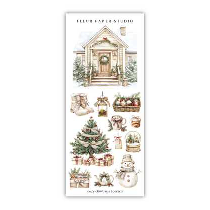 a christmas sticker with a house and christmas decorations