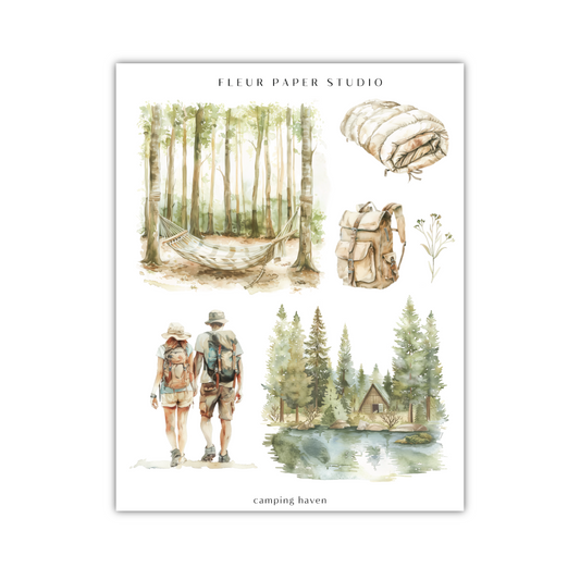 a watercolor painting of a man and a woman in the woods