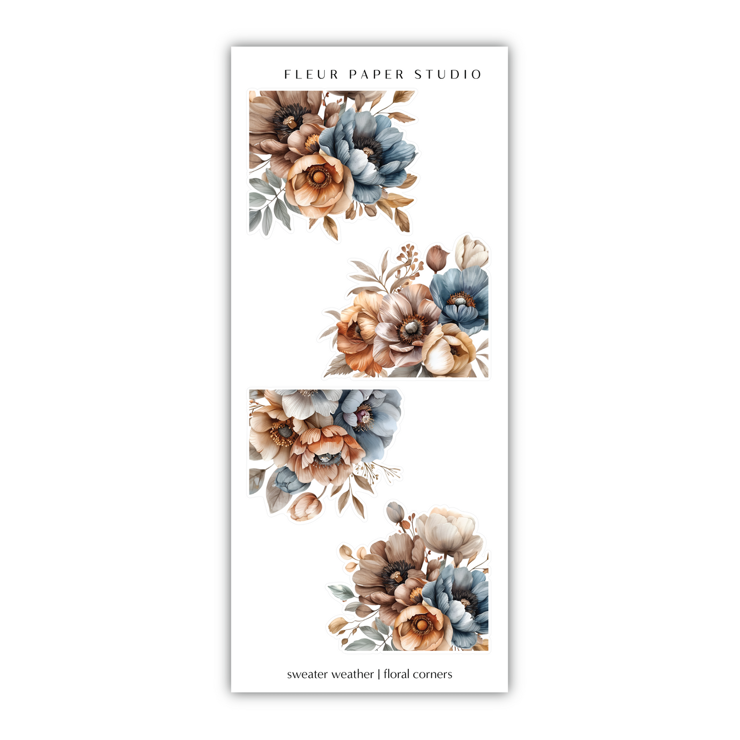 a white bookmark with blue and orange flowers