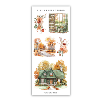 a sticker sheet with a house and trees