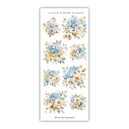 a sticker of blue and yellow flowers on a white background