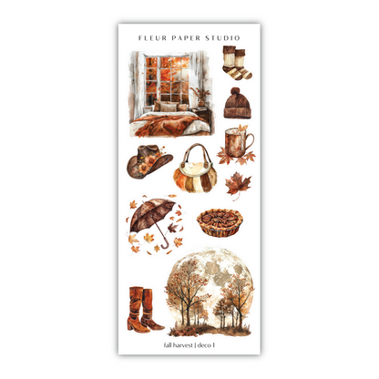 a sticker sheet with a picture of a window and autumn items