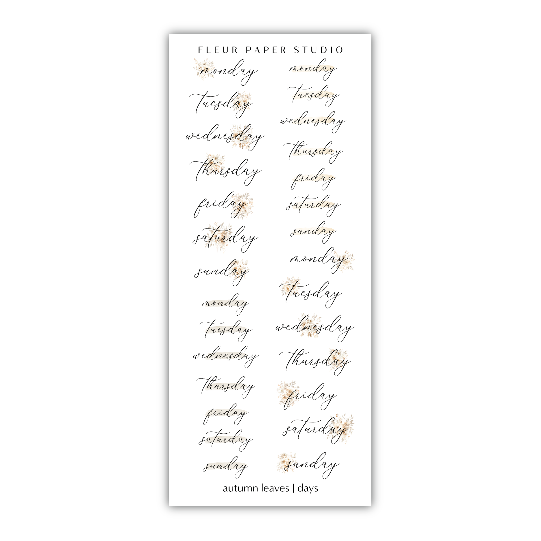 a white and gold planner sticker with gold foil lettering