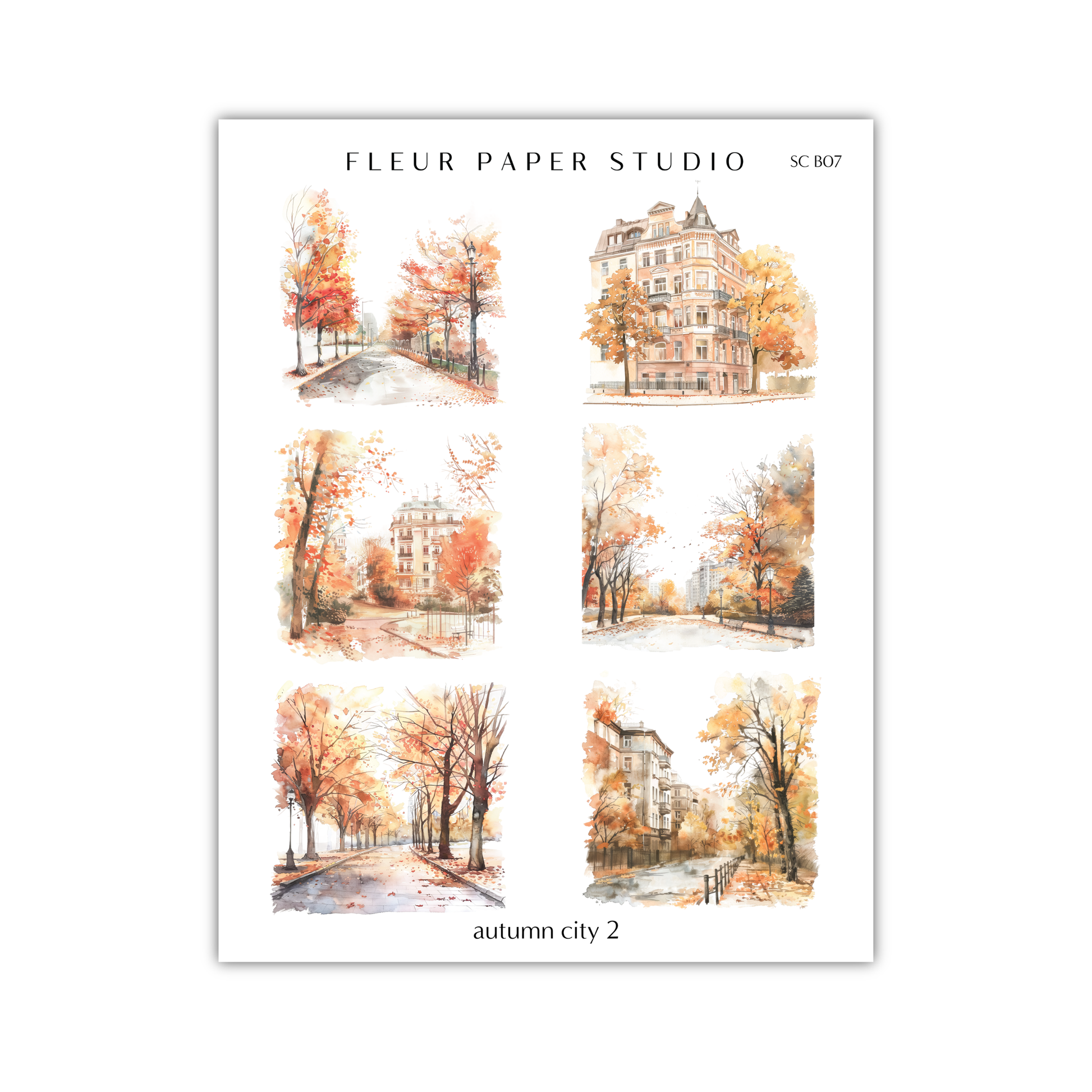 four watercolor paintings of a house and trees