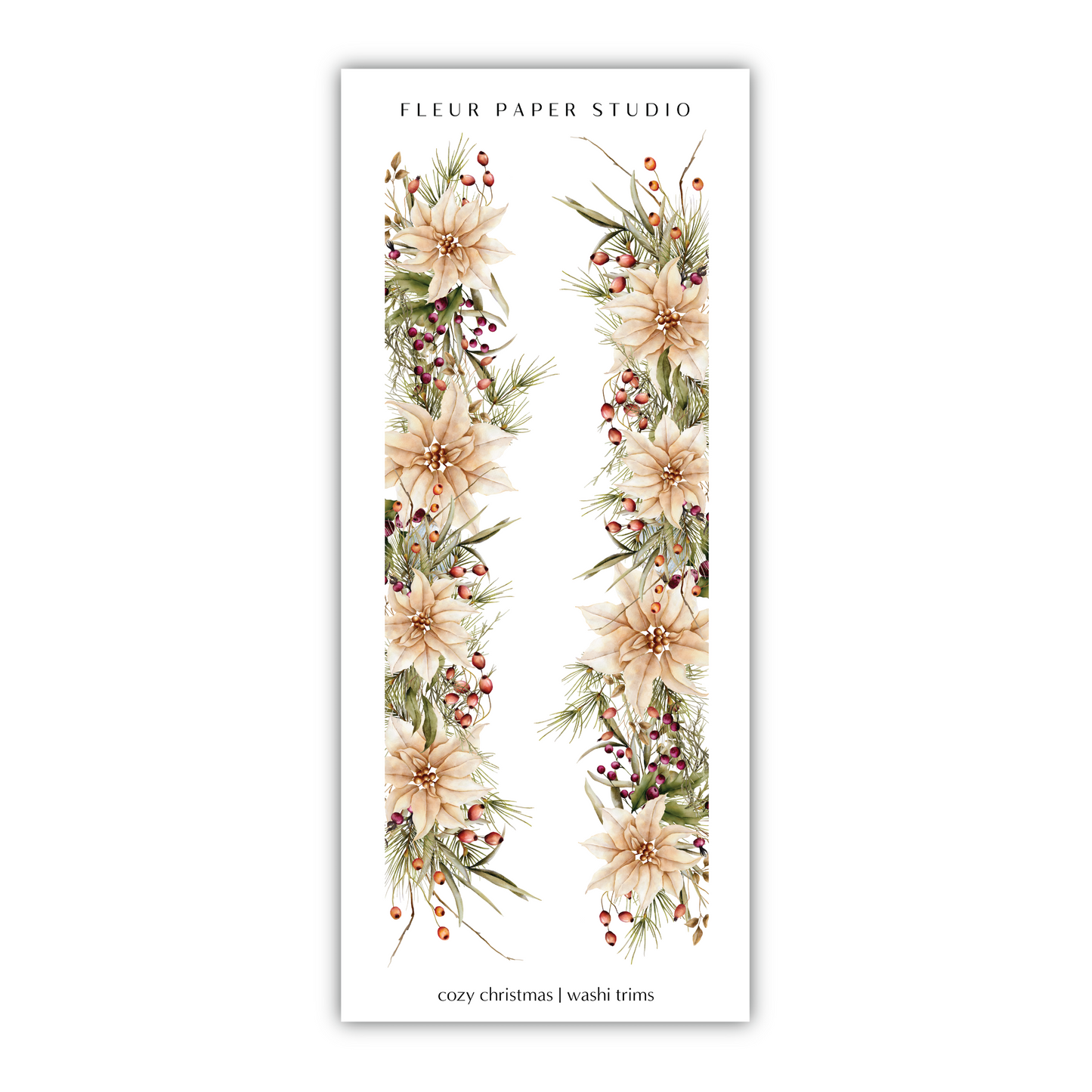 a white bookmark with flowers and berries on it