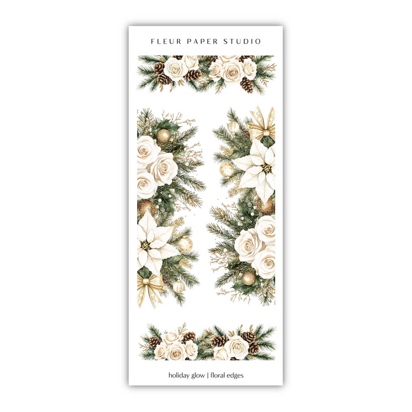 a sticker with white flowers and pine cones