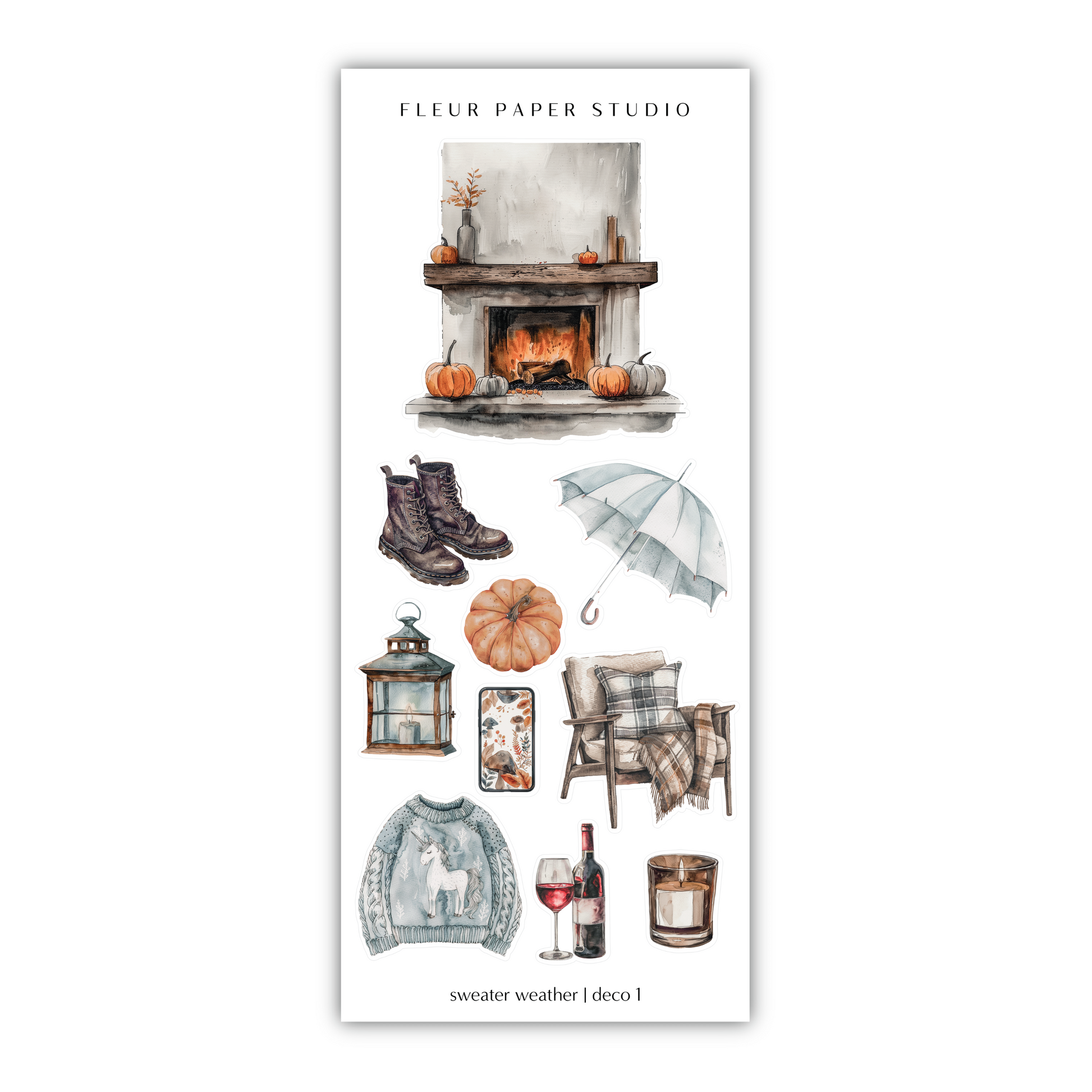 a sticker sheet with a picture of a fireplace